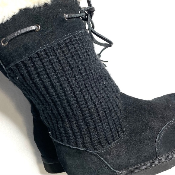 Bass Fargo Black Suede Knit Winter Boots Faux Fur Tassel Size 7 - Picture 9 of 12